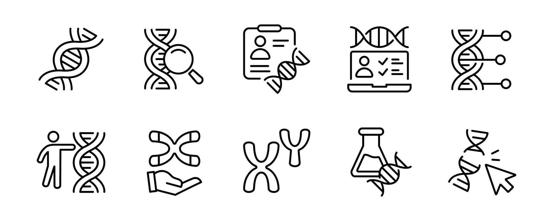 genetic dna icon line set biotechnology molecular chromosome helix gene signs outline illustration collection vector