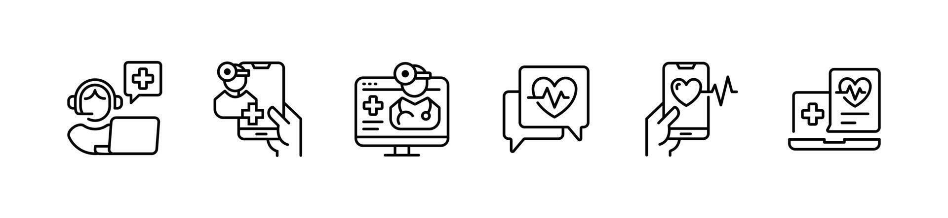 health care online consultation icon set medical check-up support mobile digital illustration vector
