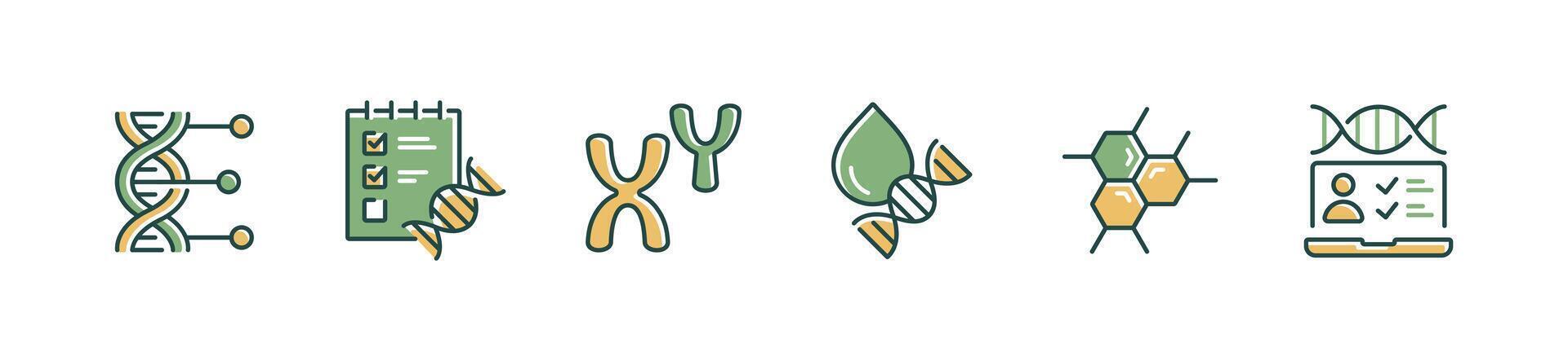 dna genetic icon set molecular helix biotechnology chromosome gene symbol illustration for web and app vector