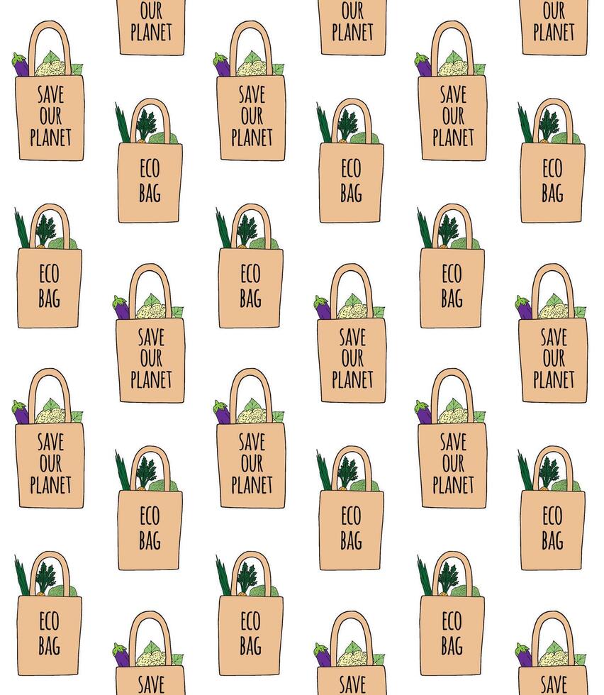 Seamless pattern of sketch eco bag vector