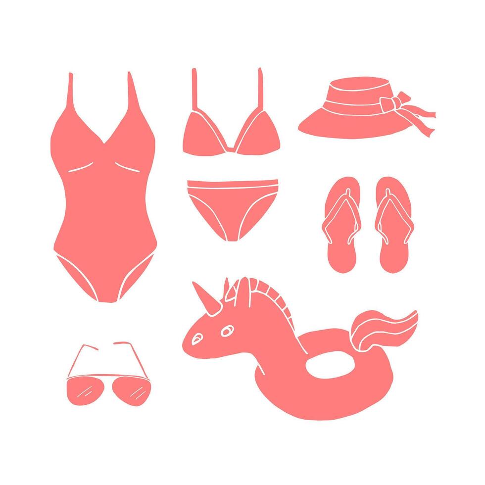 Set of sketch beach suit and accessories vector