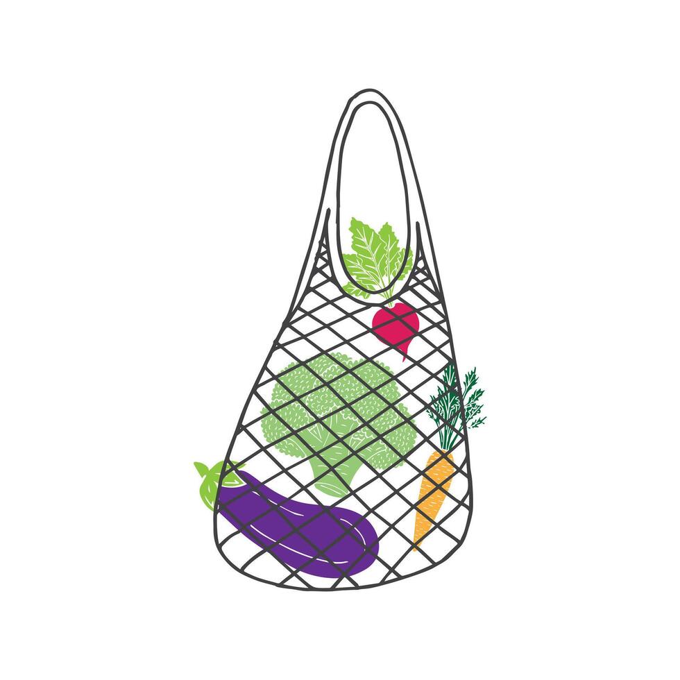 Hand drawn eco bag with vegetable vector