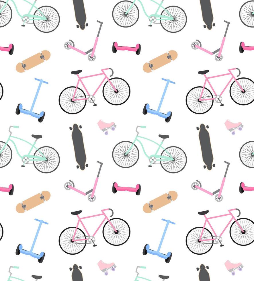 Seamless pattern of bicycle skate roller vector
