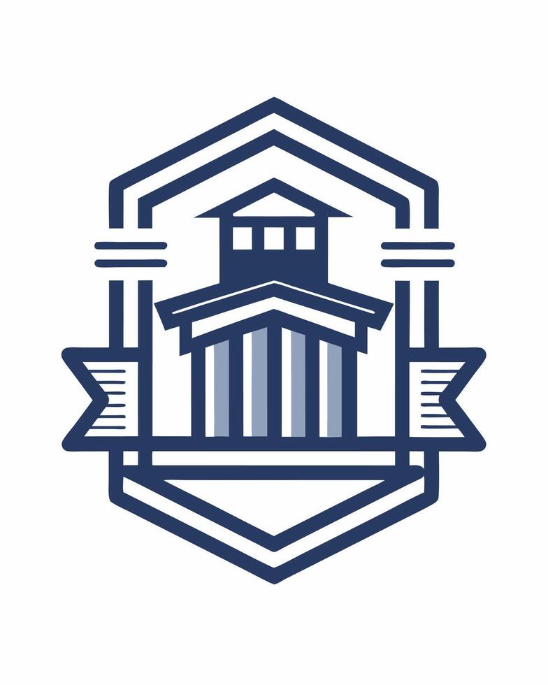 Straight blue monoline building library or institute logo vector