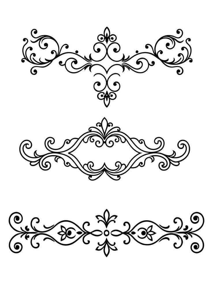 Flower ornament set isolated background, black and white vector
