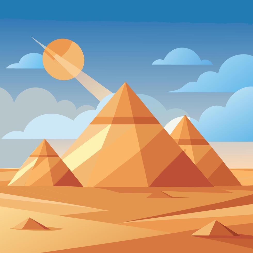 Illustration of pyramids in the desert with a bright blue sky. vector