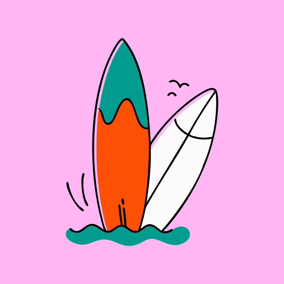 surfing board doodle illustration for summer element vector