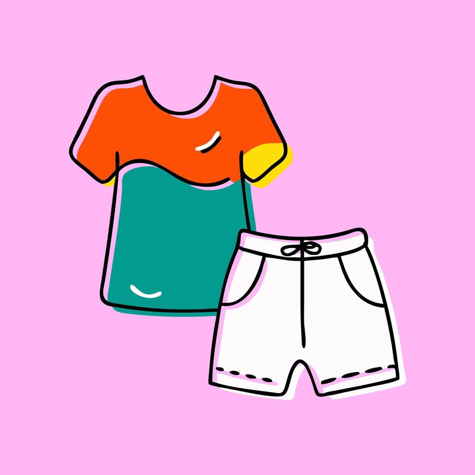 A colorful t - shirt and shorts on a pink background vector