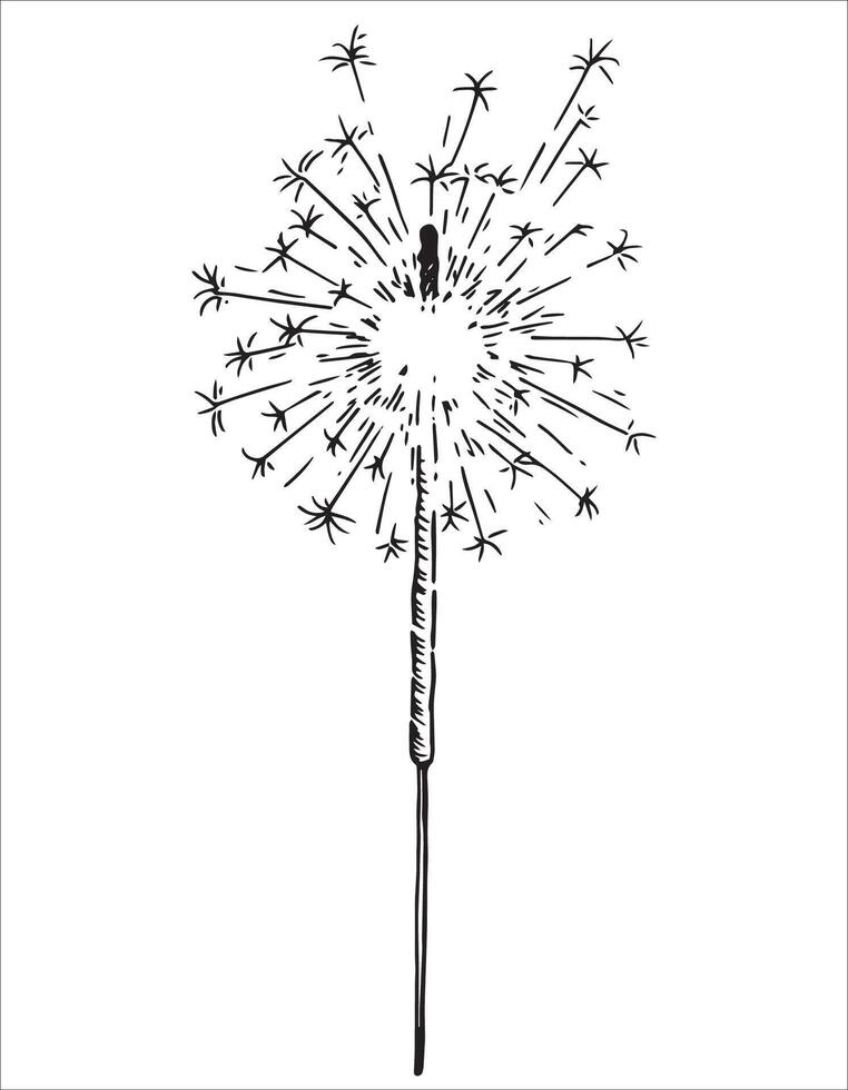 sparklers, illustration in sketch style for the new year, holiday vector