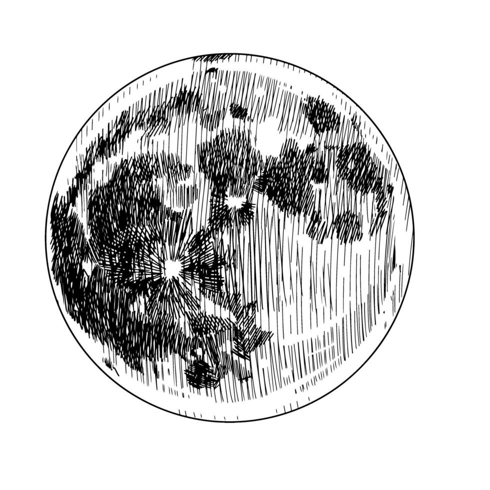 Black sketch The Moon Hand drawn illustration vector