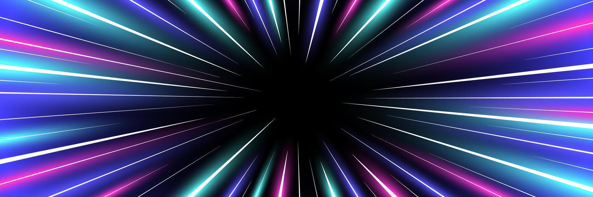 Comic strip radial motion luminous linear trails. Anime comics book super hero high speed blue pink glowing rays. Abstract cosmic warp or superhero action dynamic effect. Light flash fast zoom stripes vector