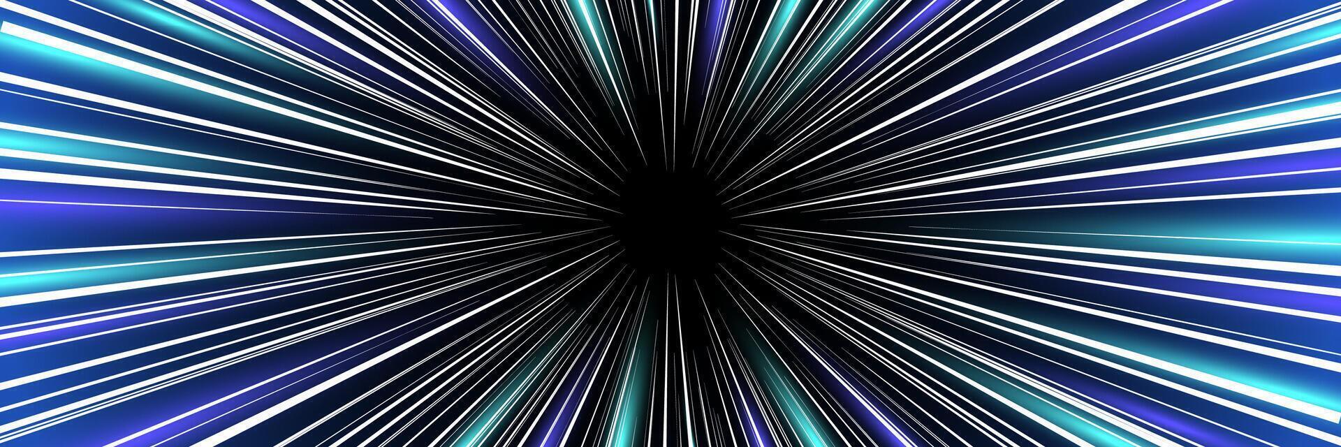 Blue comic strip radial motion luminous lines. Anime comics book super hero speed fight blast glowing rays. Abstract cosmic warp or superhero action dynamic effect. Light flash fast zoom stripes. Eps vector