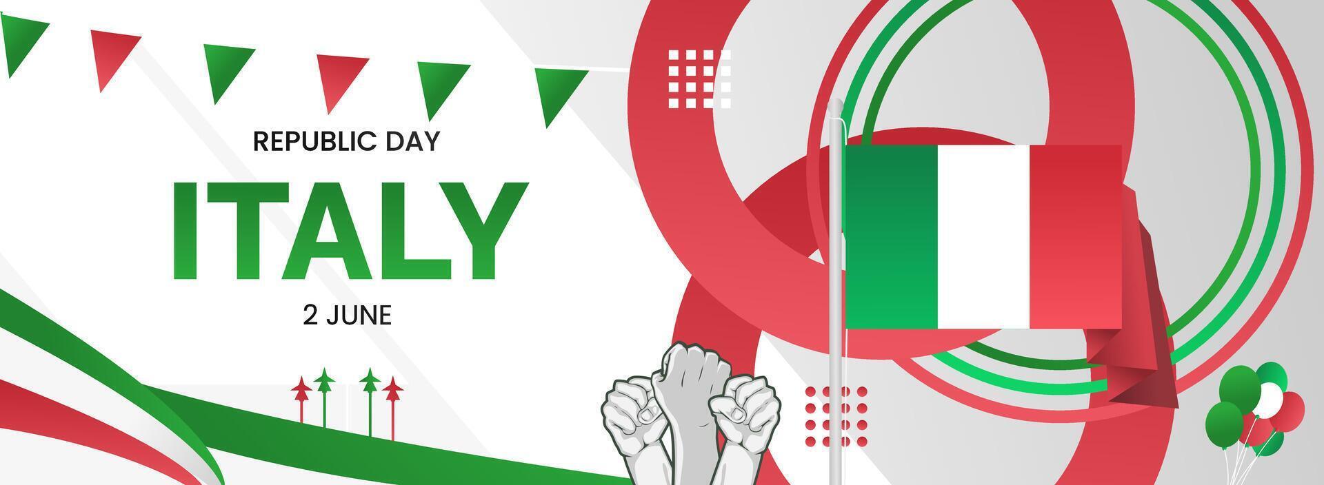 Minimalist banner for Italy National Day with raised hands and country flag vector