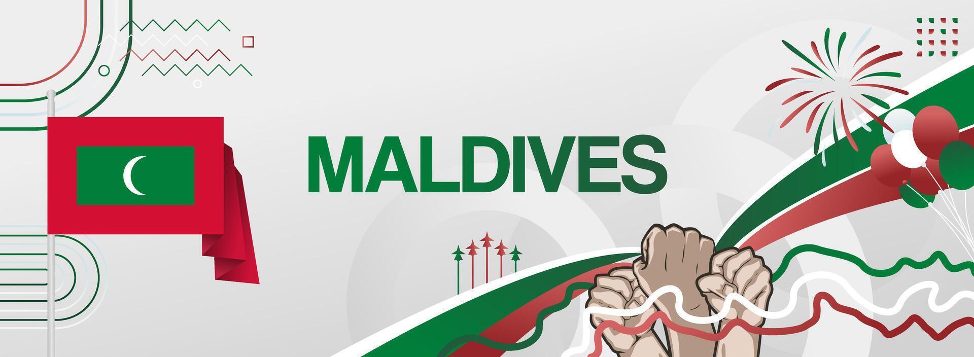 Maldives fireworks party banner. Maldives national holiday greeting card vector