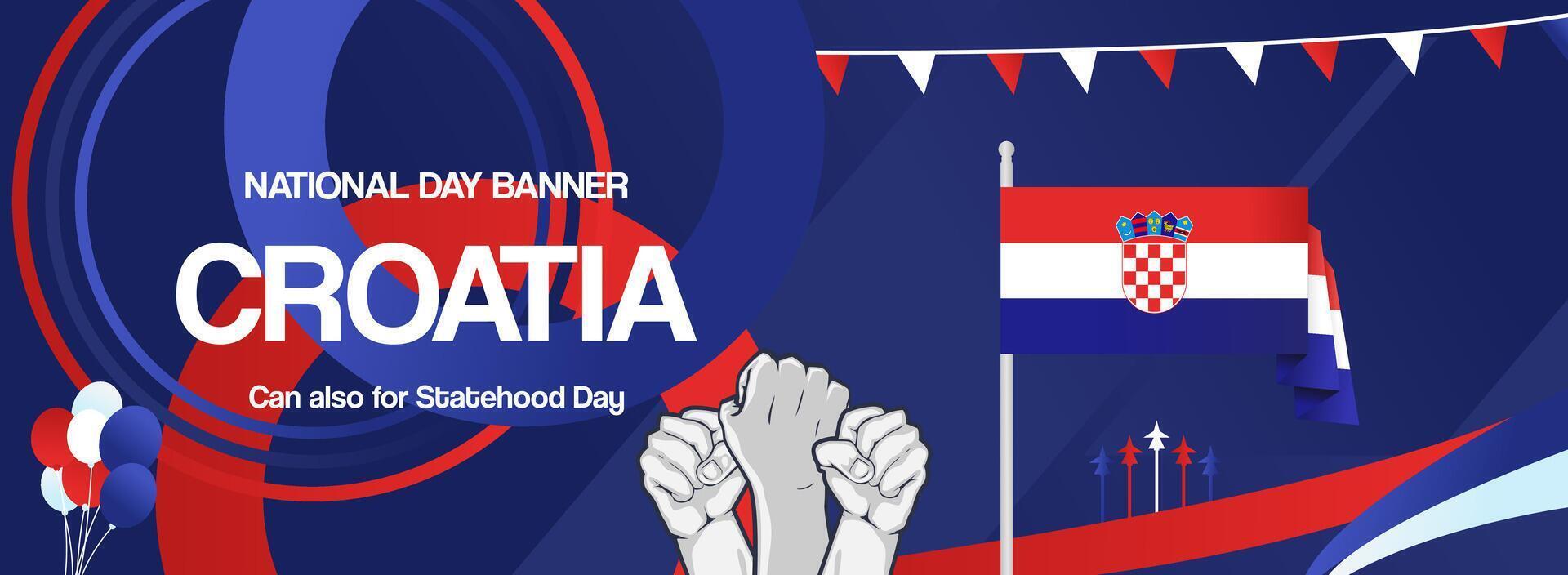 Horizontal poster for Croatian National day celebration in modern abstract concept. Can be used as greeting card, web banner, or sport event vector