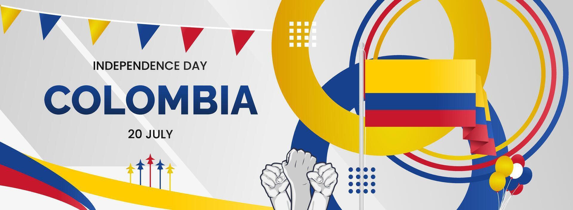 Minimalist banner for Colombia national day. Happy Colombia independence day with country flag and raised hands vector