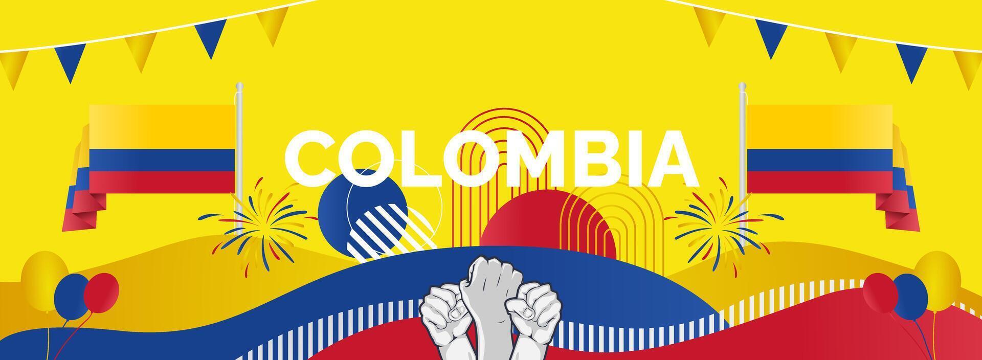 Attractive banner for Colombia National day with yellow background vector