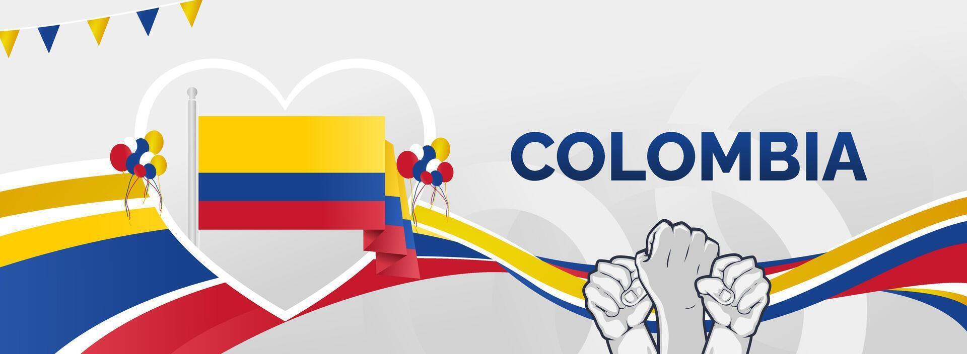 Wide poster for Colombia national day with love symbol as a sense of nationalism vector