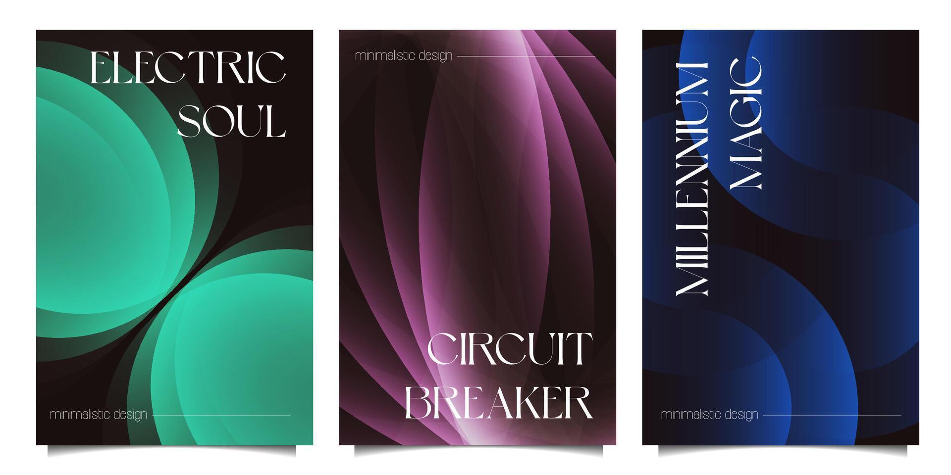 Abstract geometric gradient posters set. Minimalist elegant style cover templates collection with monochrome geometric round shapes. design for social media, cover, banner, flyer. vector