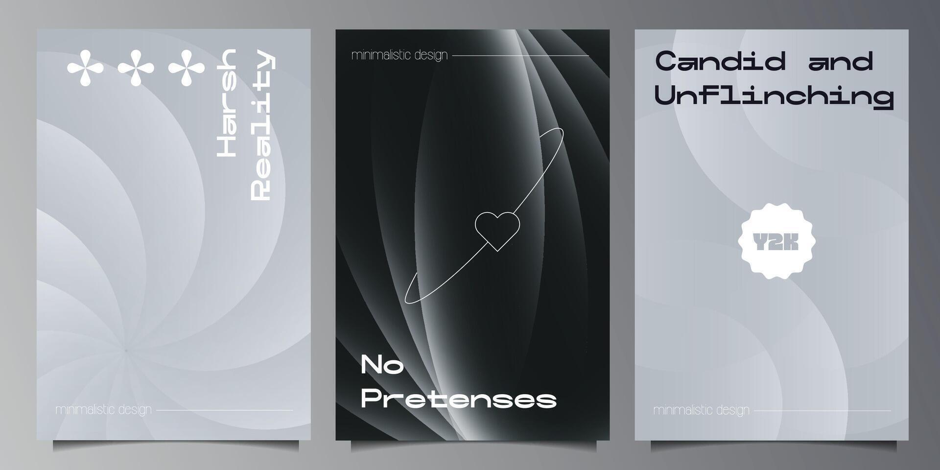 Modern minimalistic graphics. Minimalist backdrops set. Abstract rotating gradient round figures. Design elements for social networks, blog posts, banners, cards. Grey, black and white design. vector
