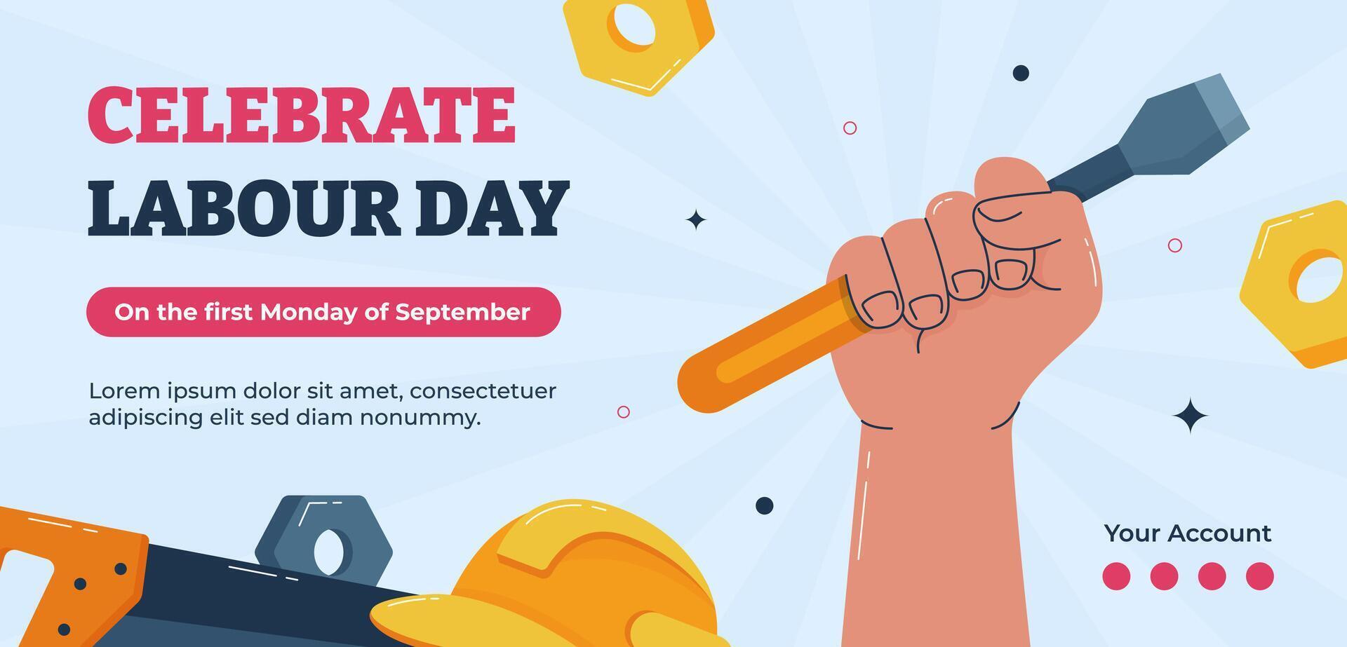 Flat horizontal banner for labour day template celebration vector