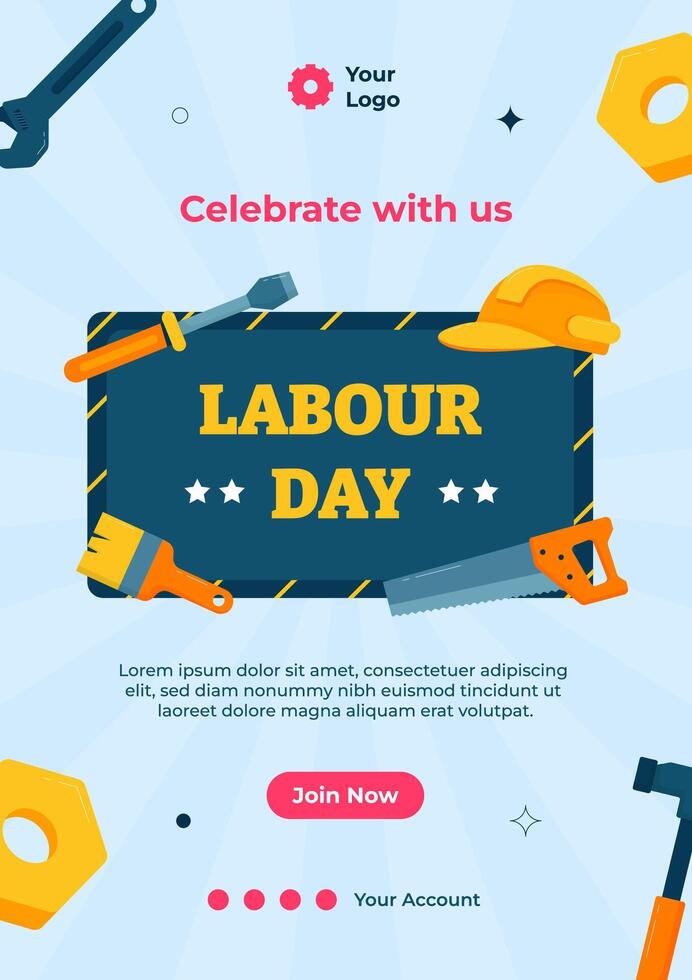 Flat vertical poster template for labour day celebration vector