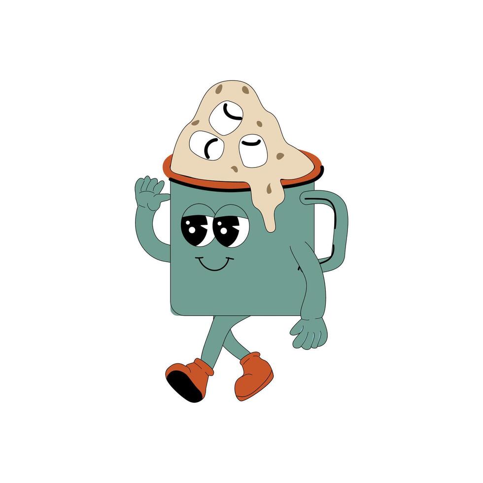 Brewing Cocoa groovy character, isolated on white background. vector