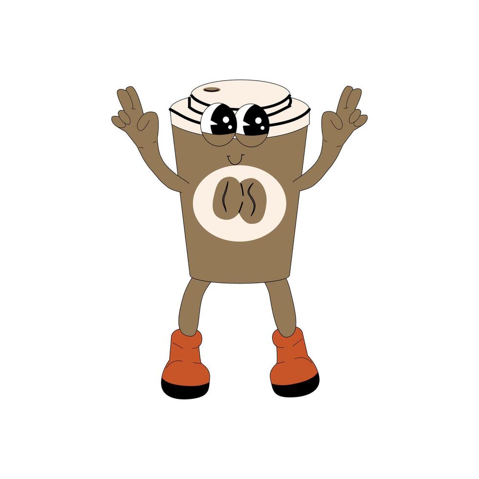 Coffee groovy retro character, isolated on white background. vector
