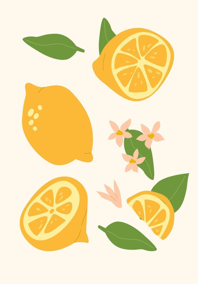 Abstract vertical lemons poster, flat illustration vector