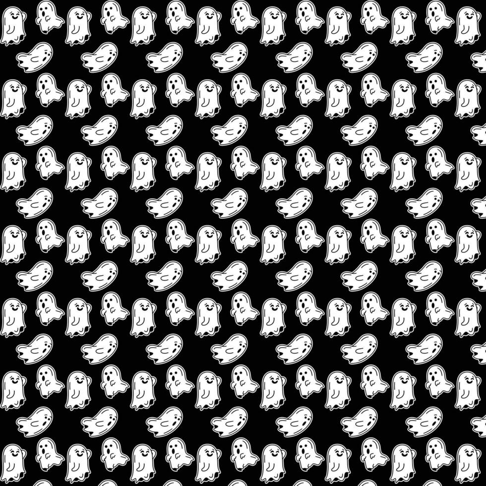 Spooky Seamless Halloween Characters Pattern in Black and White Colors for Merchandise Tshirts Web and Print Design vector
