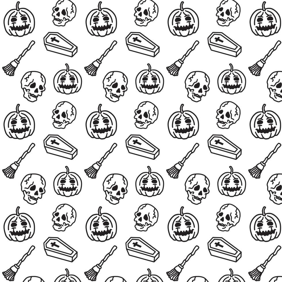 Seamless Halloween Characters Pattern in Black and White Color Palette for Merchandise Tshirts Web and Print Design vector