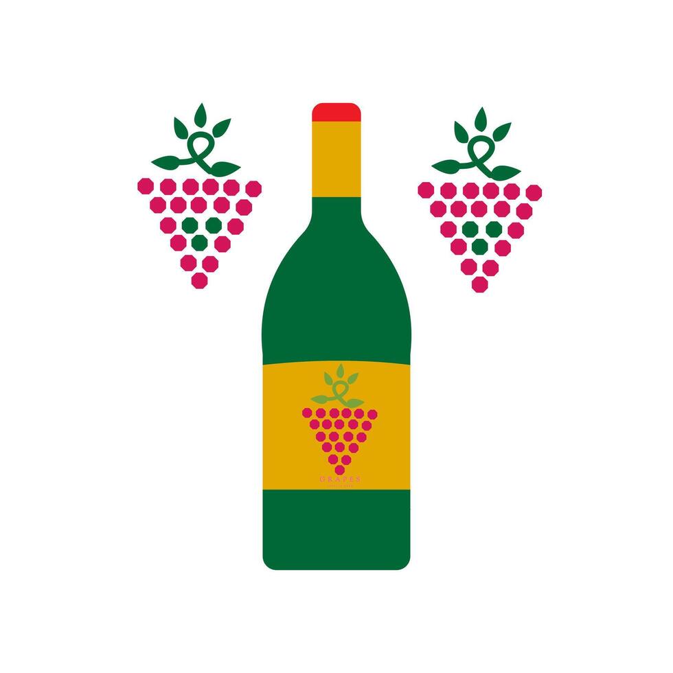 Wine bottle and grapes icon illustration vector