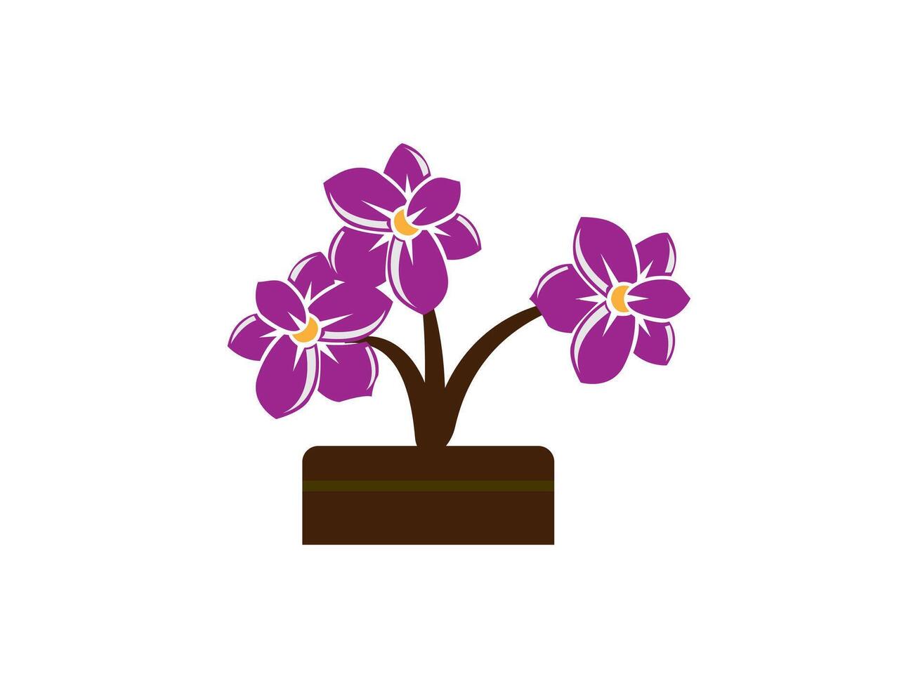 A purple flower in a pot on a white background vector