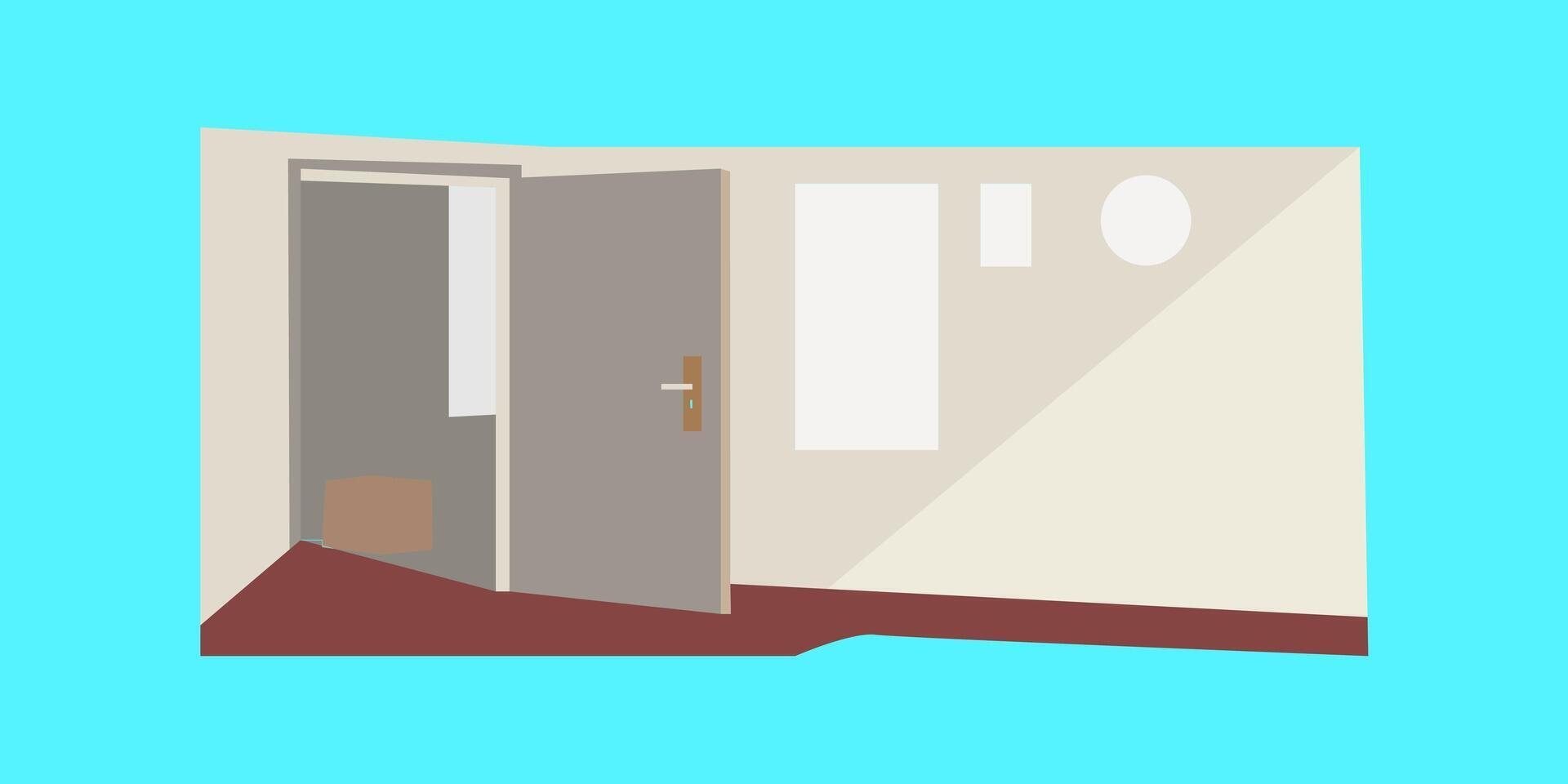 An open door with a window and a cat vector