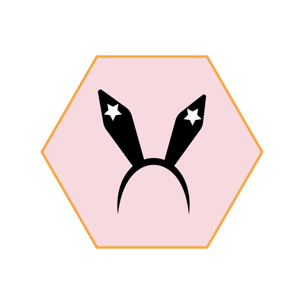 A pink hexagon with a black and white bunny ears vector