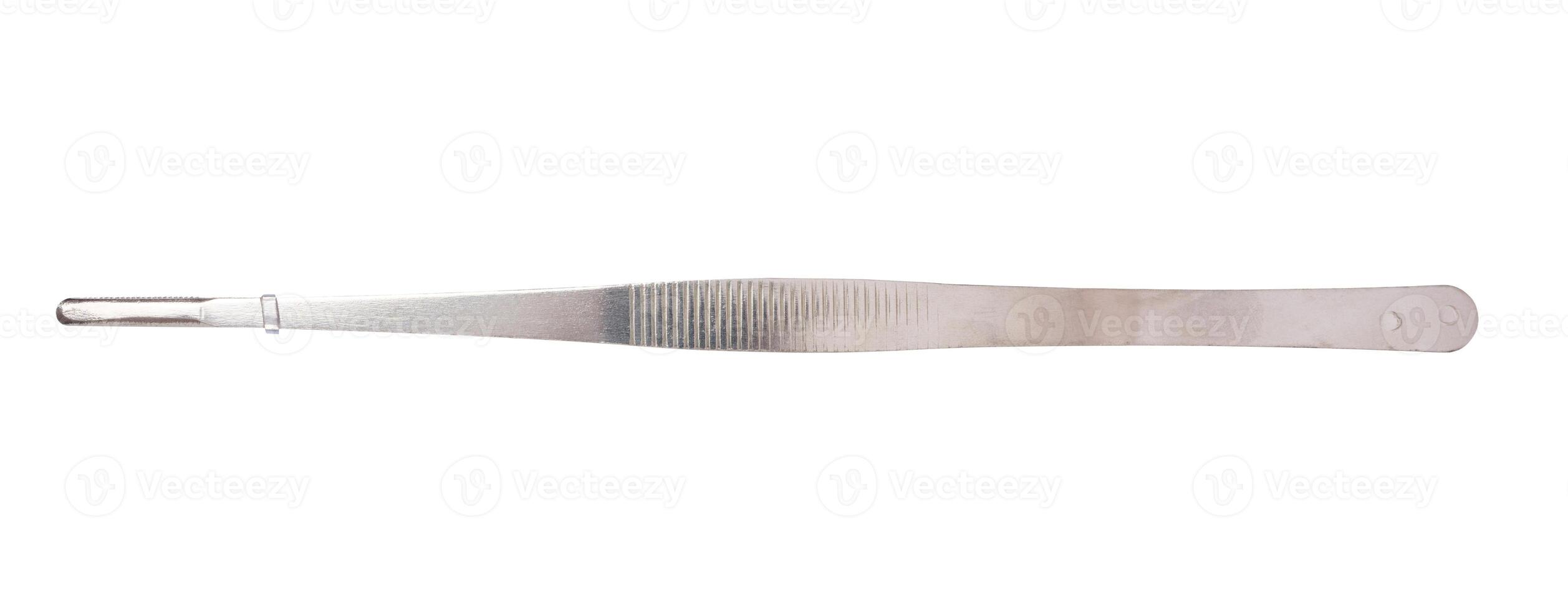 Metal tweezers on isolated background, top view photo