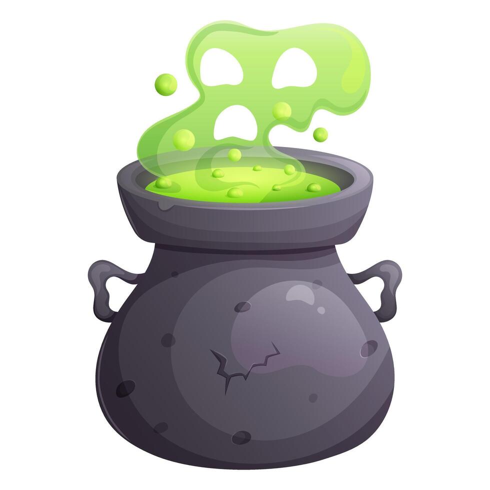 Witch cauldron with magic potion. Halloween wizard pot isolated on white. vector