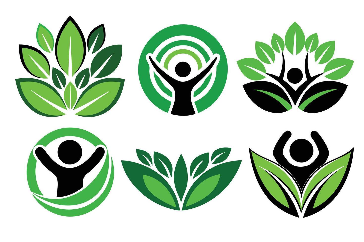 green leaf logo icon set clipart vector