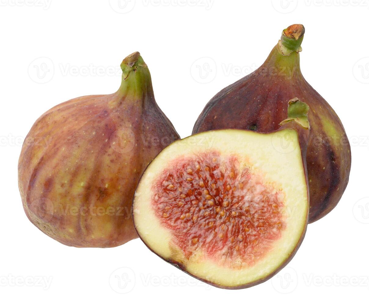 Whole and piece ripe purple figs on isolated background photo
