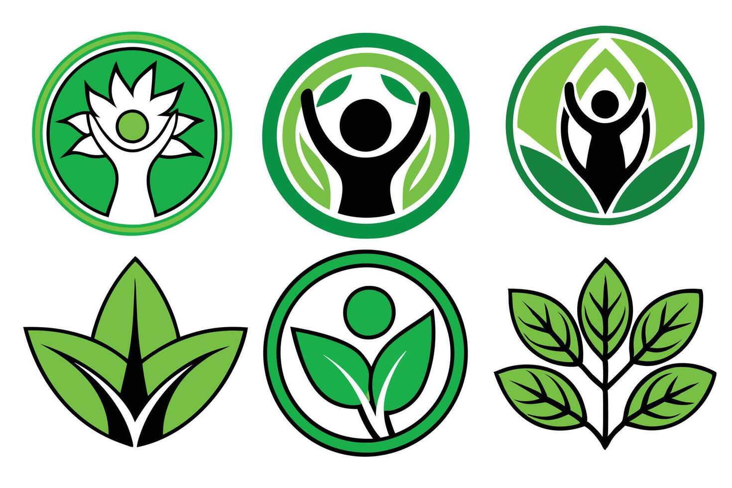 green leaf logo icon set clipart vector