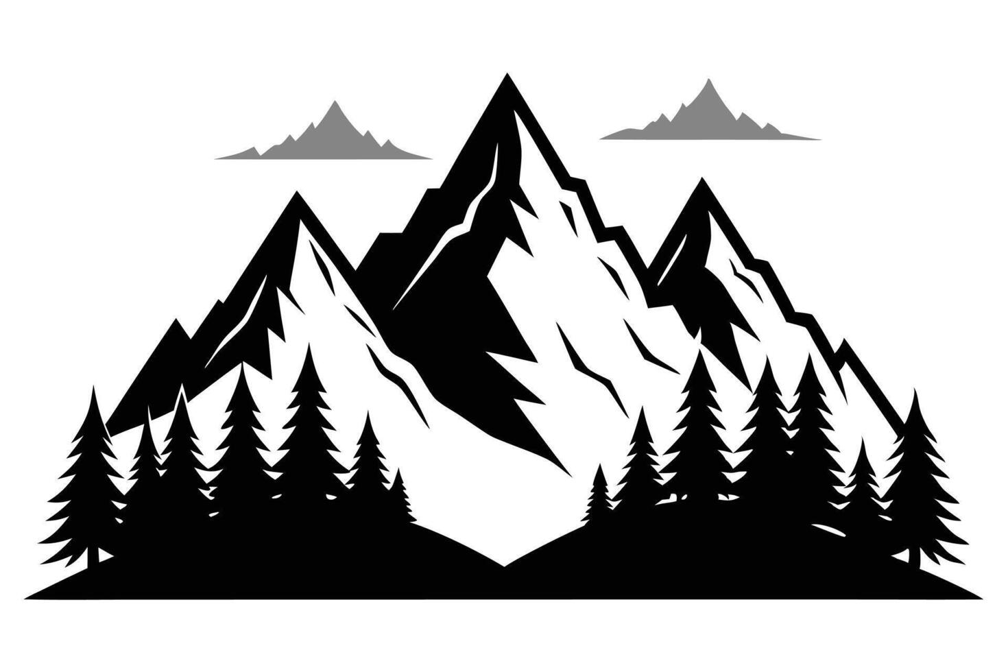 mountain with tree silhouette white background. vector