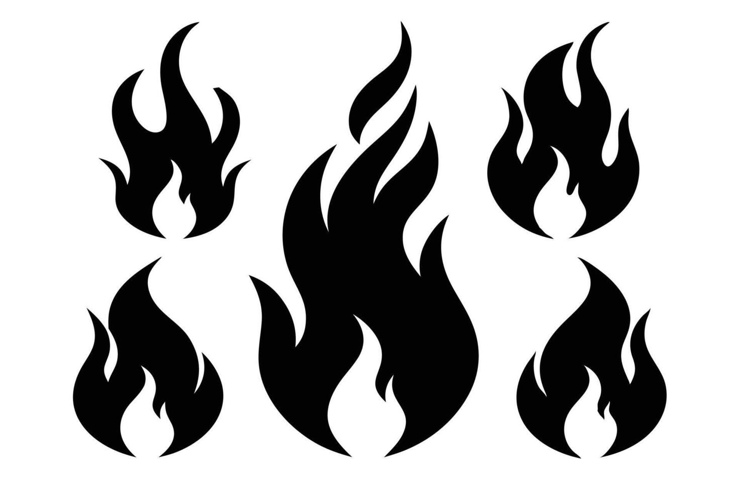 Set of black flame icon isolated on white background vector