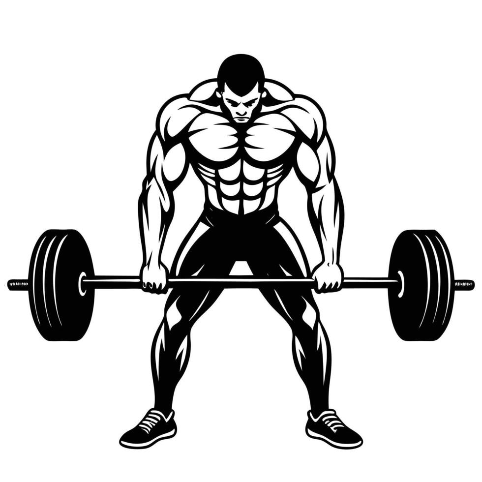 Strong Bodybuilder Silhouette Lifting Barbell High Quality on White Background vector