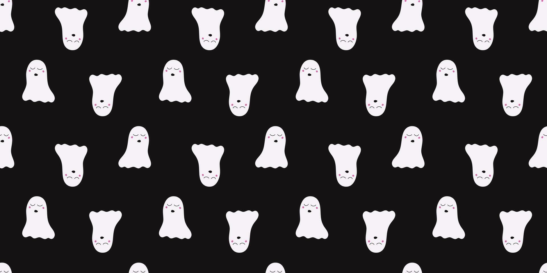 Happy halloween seamless pattern with doodle ghost. Funny minimalist characters on Endless background. vector