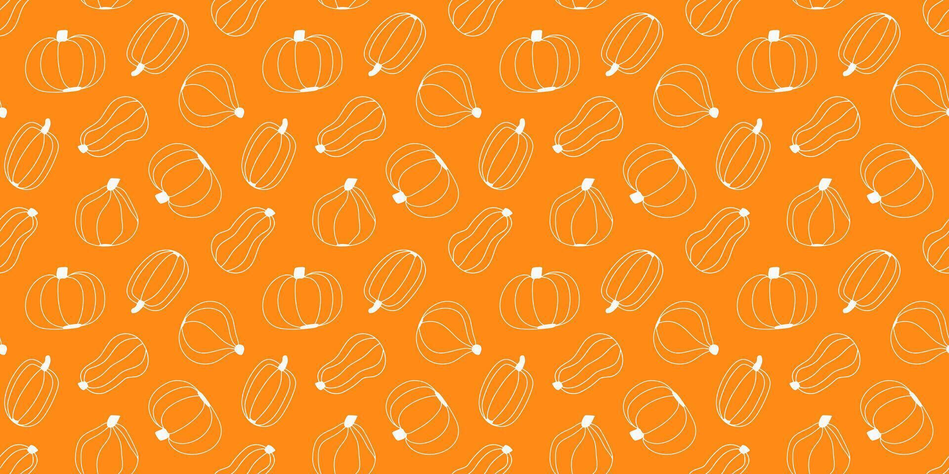 Doodle outline Pumpkin seamless Pattern. Contour hand drawn autumn vegetable endless design. Halloween Fall season Thanksgiving background. Abstract orange backdrop for packaging cover, textile design vector