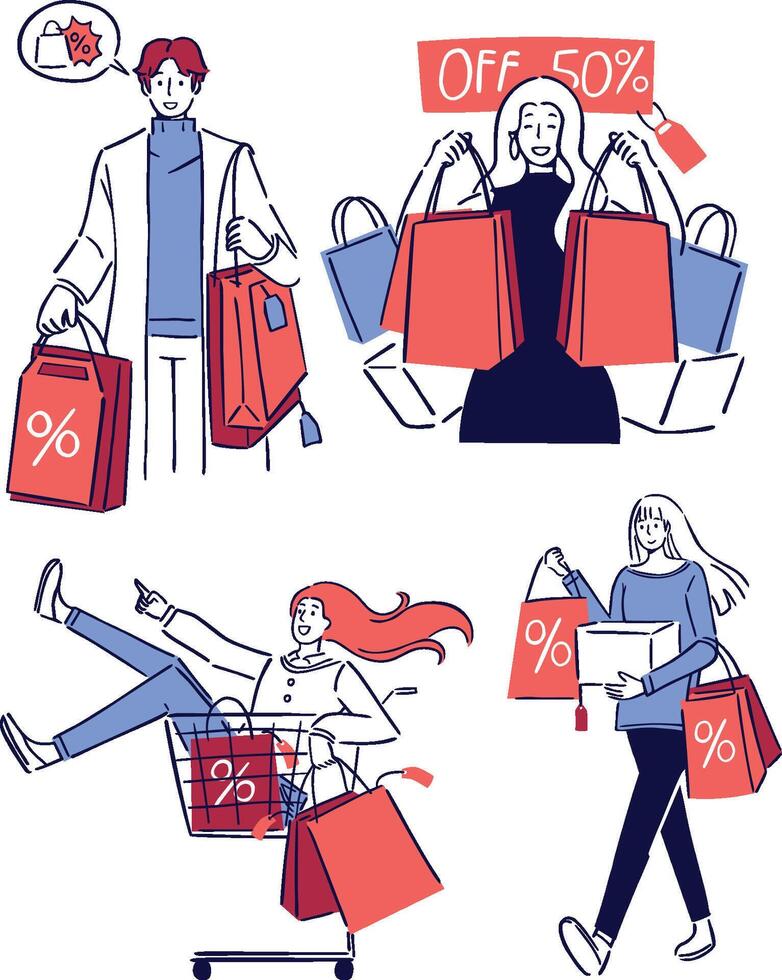 Youth Happy Shopping Activities Super Sale Promotion Illustration for Black Friday Cyber Monday Campaigns vector
