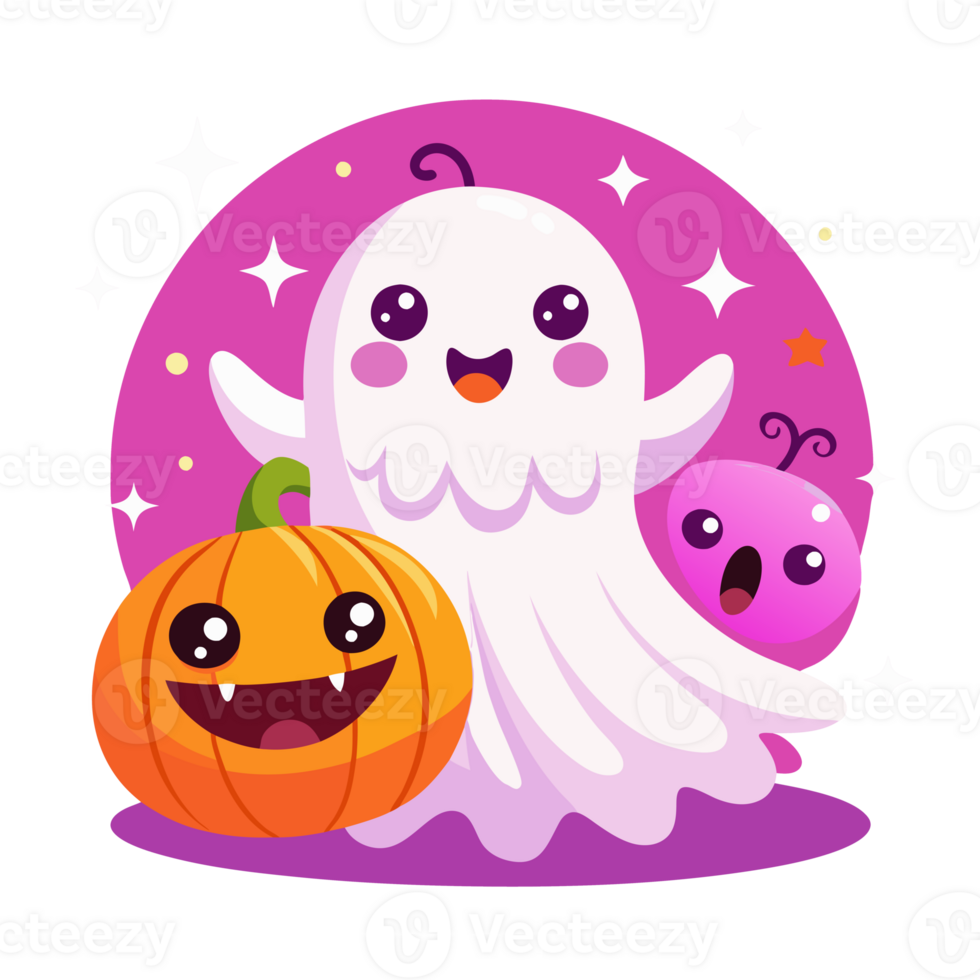 cartoon ghosts and a smiling pumpkin gather cheerfully cutouts png
