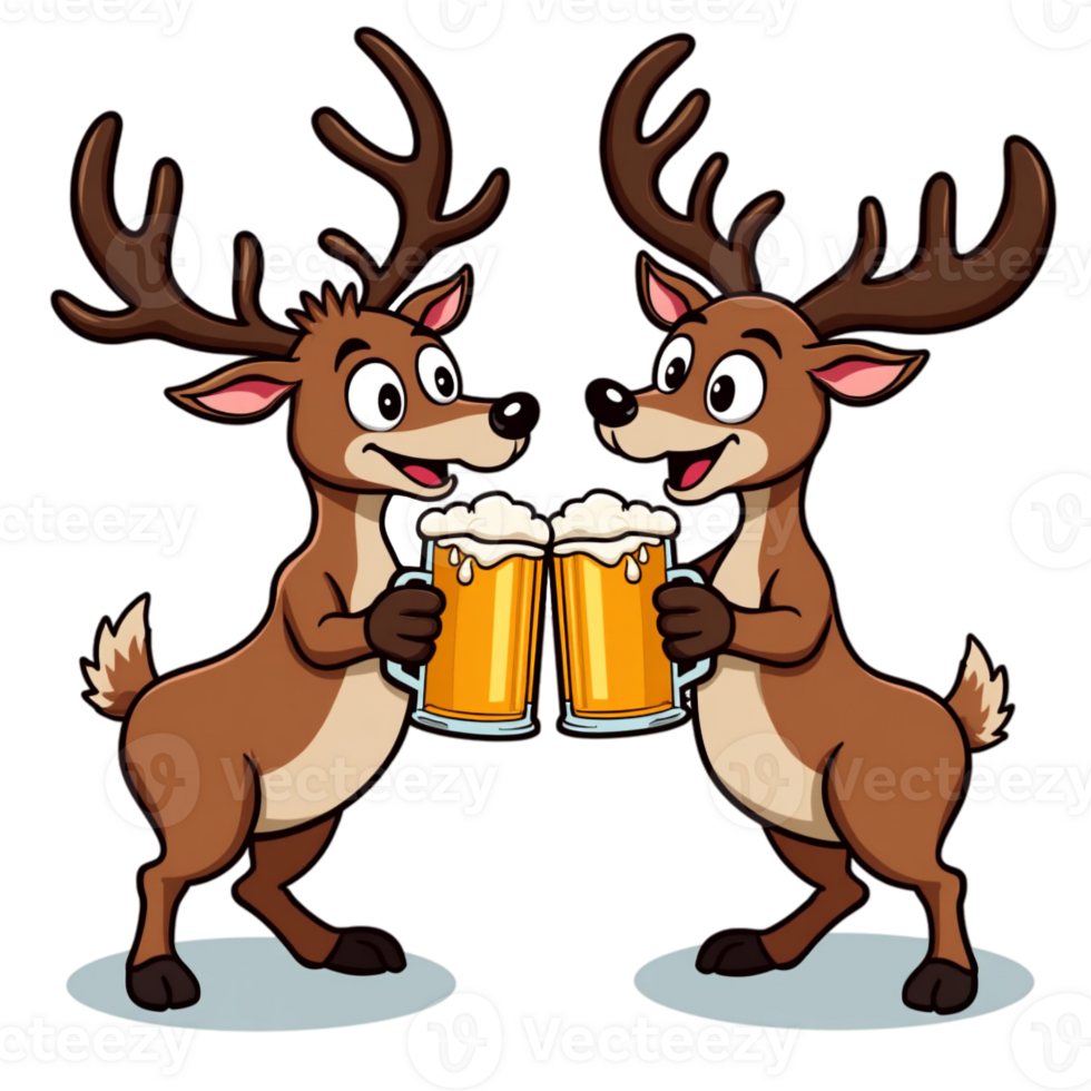 Two reindeer are clinking beer mugs together cutouts png