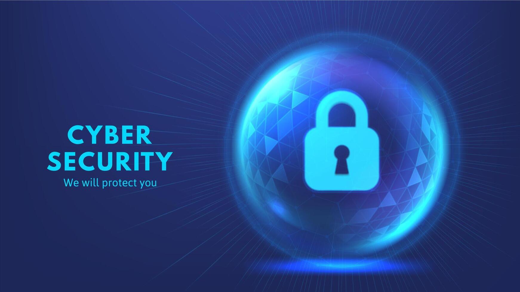 Secure lock. Cybersecurity shield sphere with glowing lock icon, digital data protection field and network defense. Online protection concept illustration vector