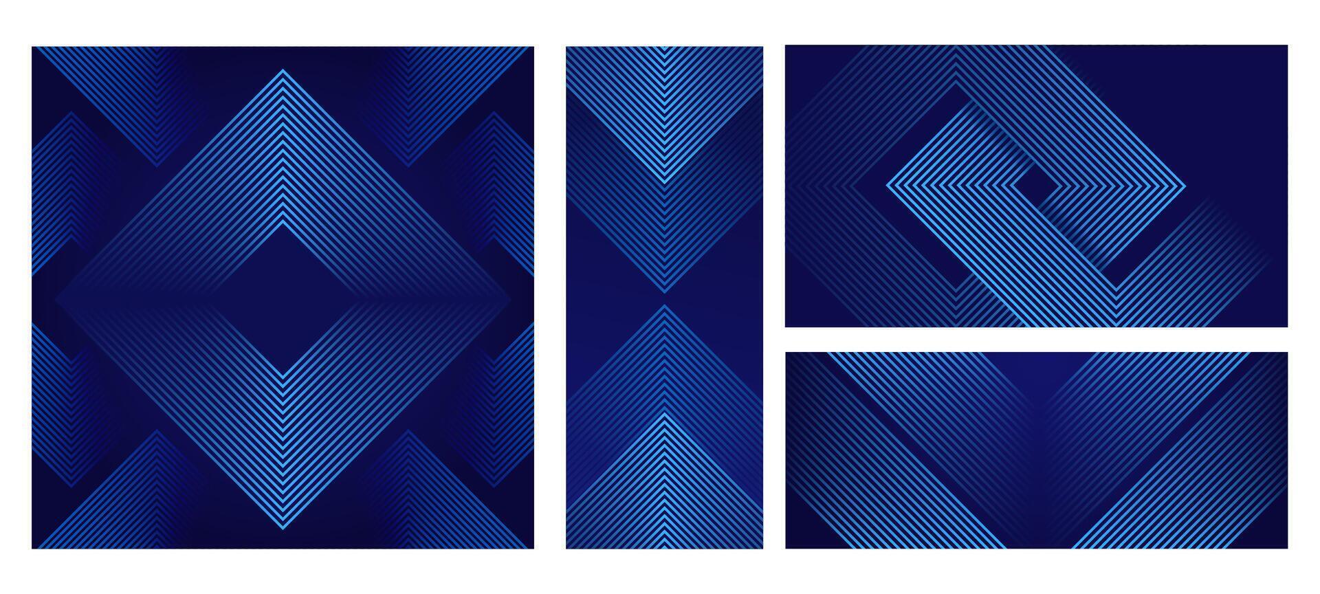 Futuristic striped line backgrounds. Geometric square stripes, modern dynamic zen aesthetic and intersecting lines symmetrical designs backdrop set vector